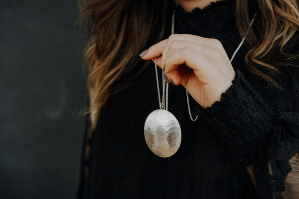 ShannonMaureenJewelry Sterling silver pendant, Hammered Pendant Oval Hammered Pendant XXL