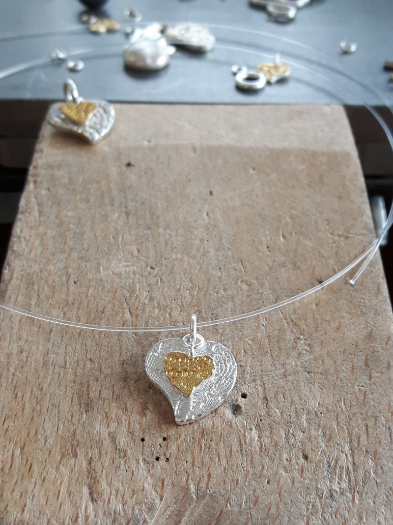 ShannonMaureenJewelry Sterling Silver Pendant, Rainbow heart, gold mini heart Rainbow Heart & Gold Mini Heart